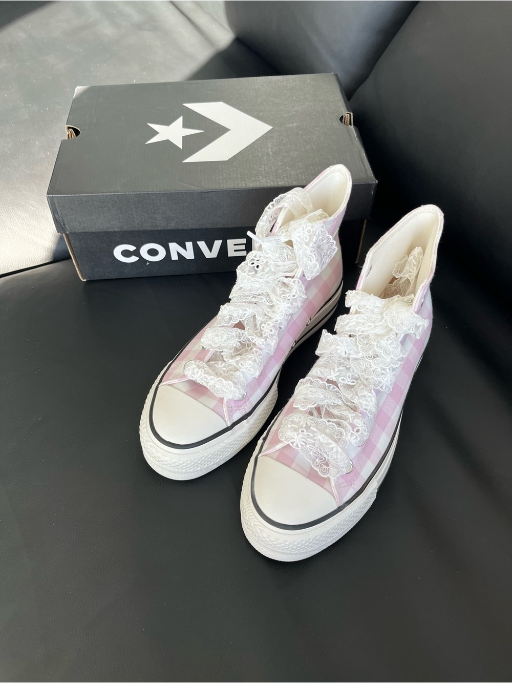 Converse High Top Sneakers Pink and White Gingham Women’s Size US 8 - Picture 8 of 10